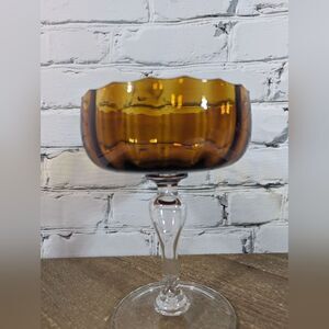 empoli amber footed glass bowl candy dish trinket dish decor 7"